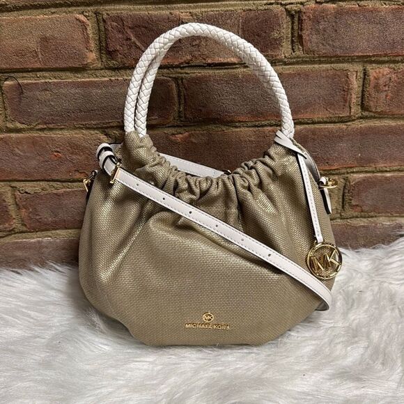 Michael Kors Women's Annie Gold/Tan Messenger Shoulder Bag - Picture 1 of 12